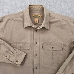 VTG Cabelas Deerskin Soft Chamois Flannel Shirt Mens XL Tan Heavyweight Workwear
